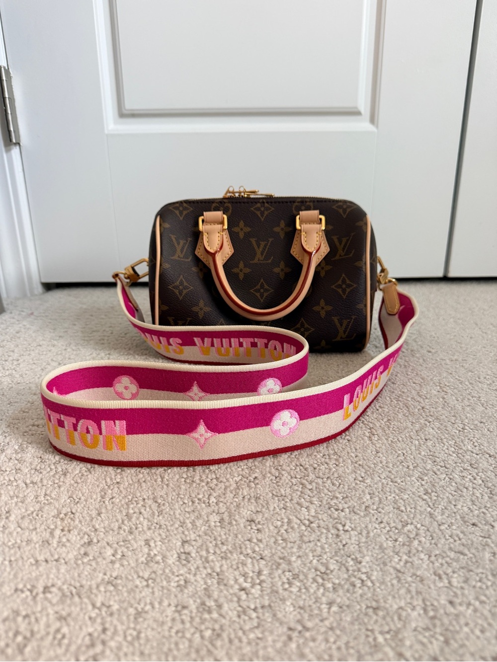 Louis Vuitton Monogram Speedy 20 Bandouliere with Limited Pink Canvas Strap